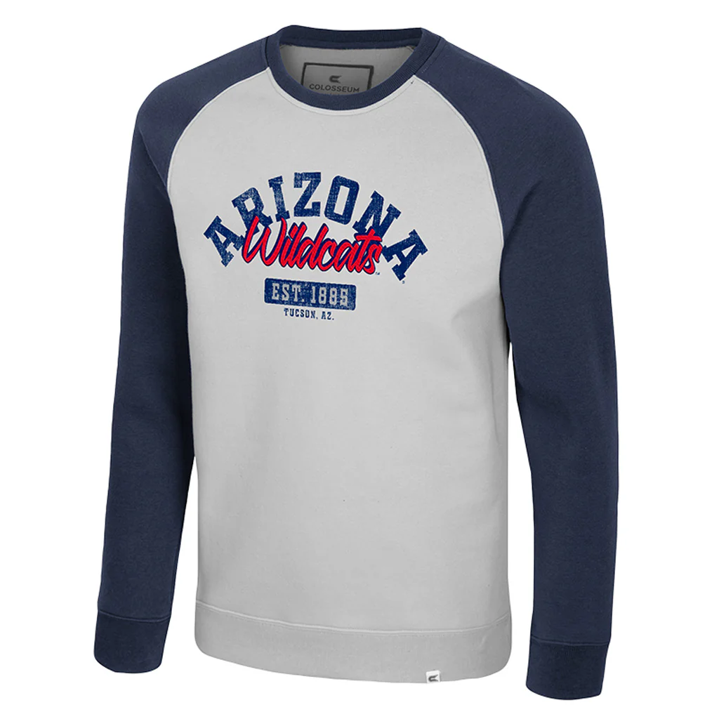 NCAA Arizona Wildcats Colosseum High School Reunion Raglan Crew Sweatshirt - Gray