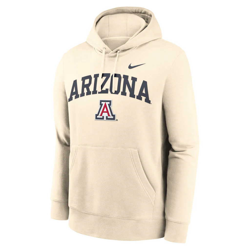 NCAA Arizona Wildcats Nike Arch Wordmark Fleece Hoodie - Natural - Image 2
