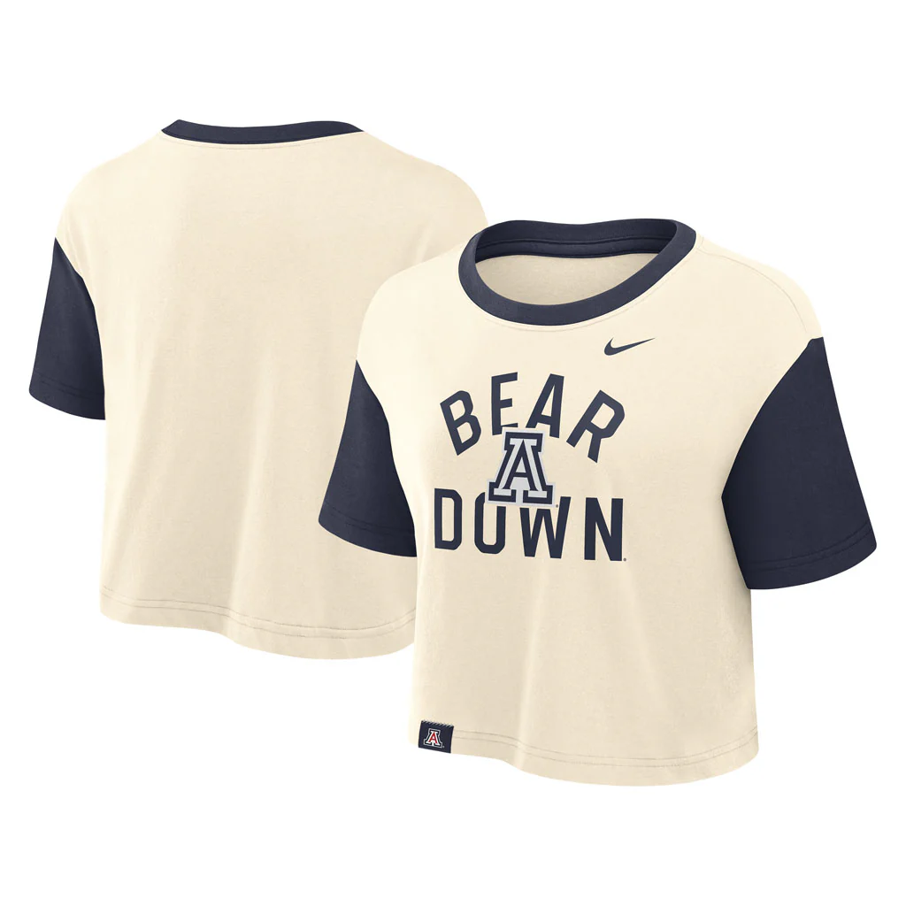 NCAA Arizona Wildcats Nike Bear Down Mantra Crop Top T-Shirt - Cream