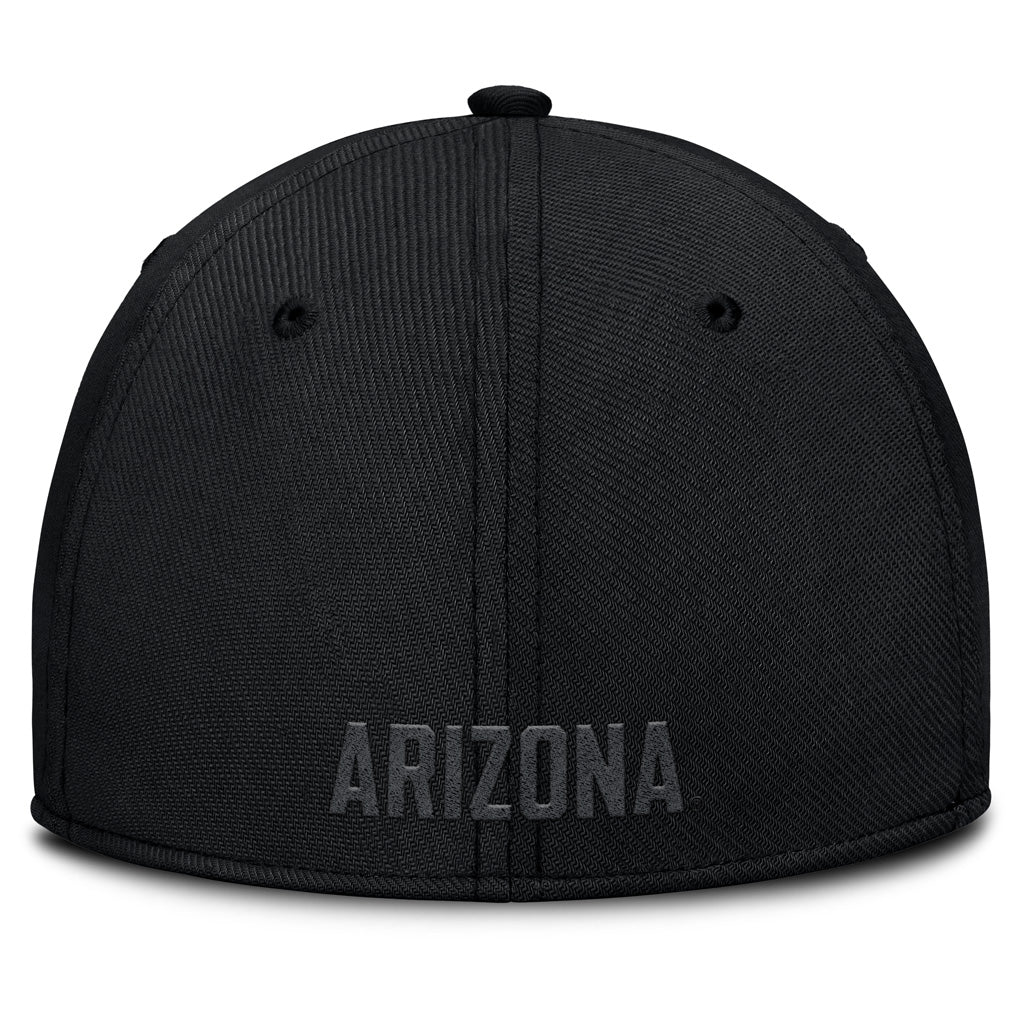NCAA Arizona Wildcats Nike Black on Black Primary Logo SwooshFlex Hat - Black - Image 4