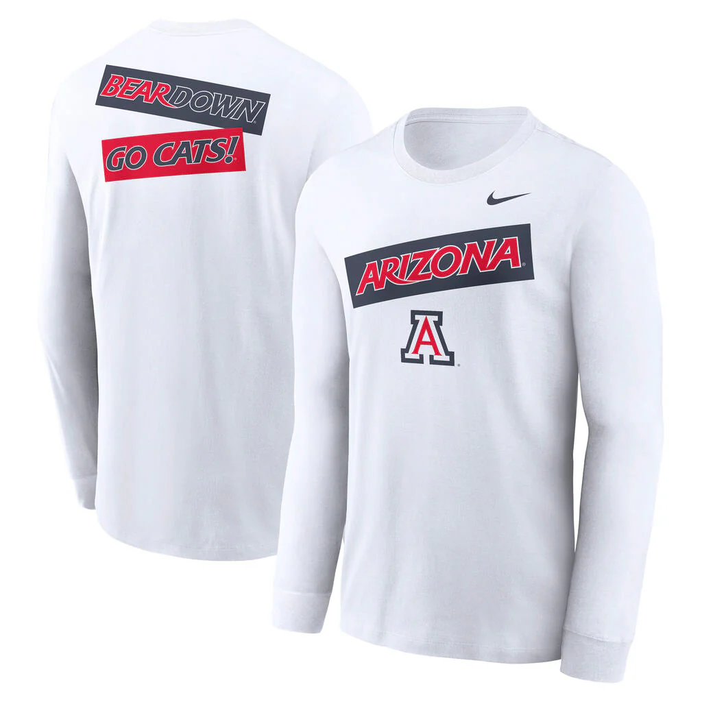 NCAA Arizona Wildcats Nike Cotton 2-Hit Classic Location Long Sleeve T-Shirt - White