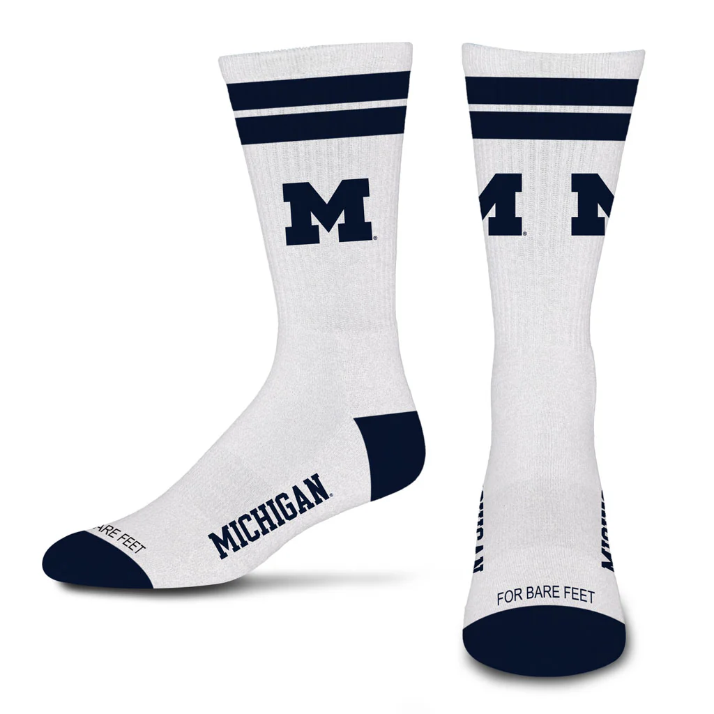 NCAA Michigan Wolverines For Bare Feet White Stripes Socks - White
