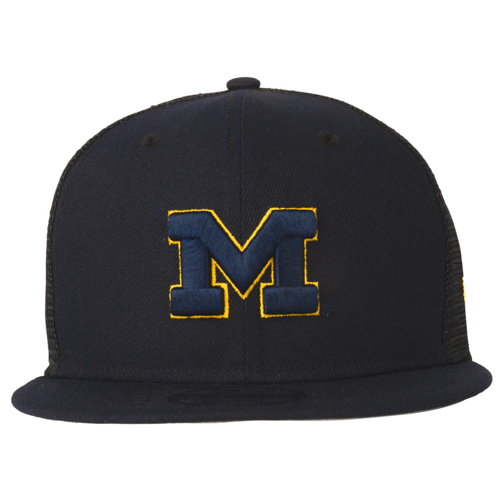 NCAA Michigan Wolverines New Era Shadowline 9FIFTY Snapback Trucker Hat - Navy - Image 2