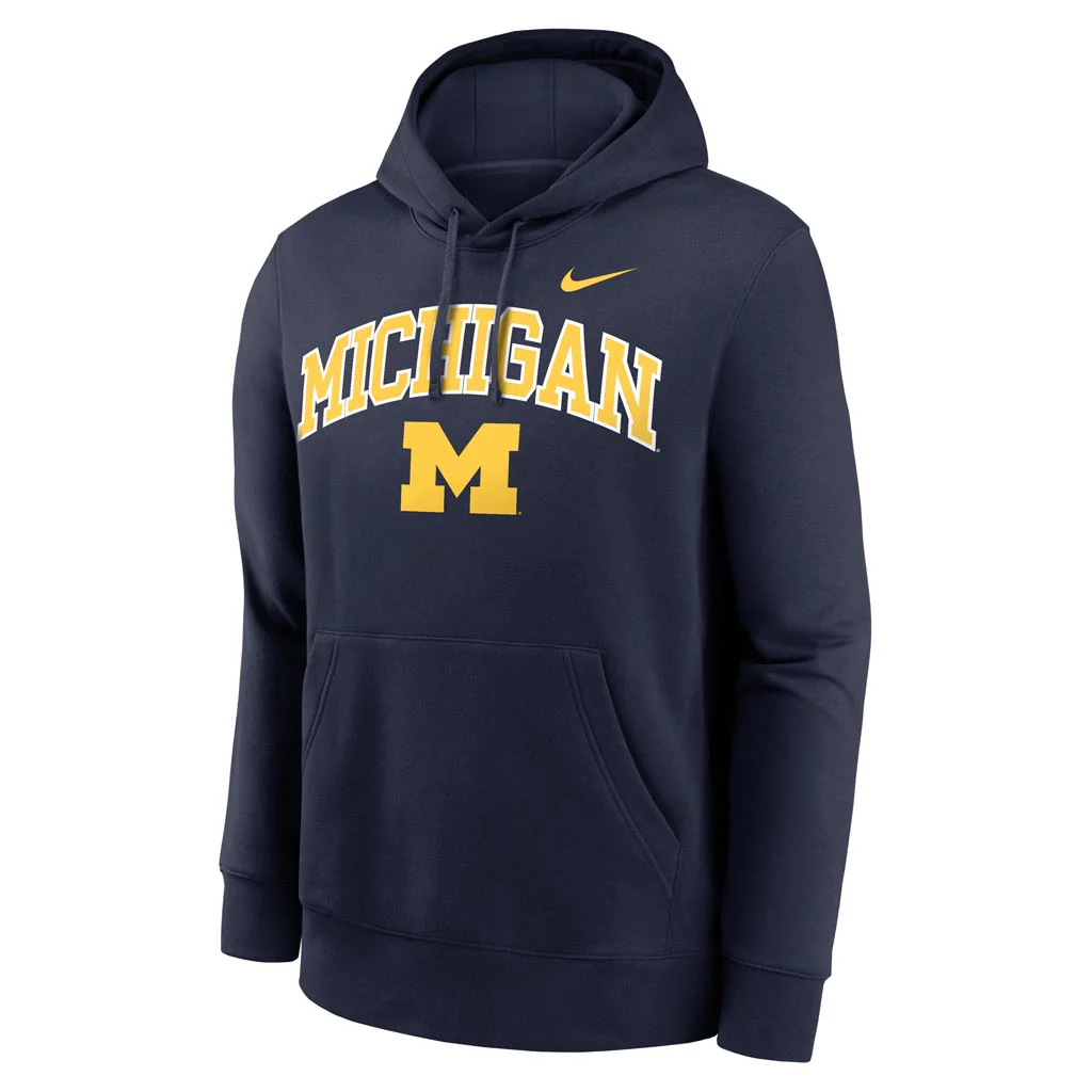 NCAA Michigan Wolverines Nike Club Fleece Arch Hoodie - Navy - Image 2