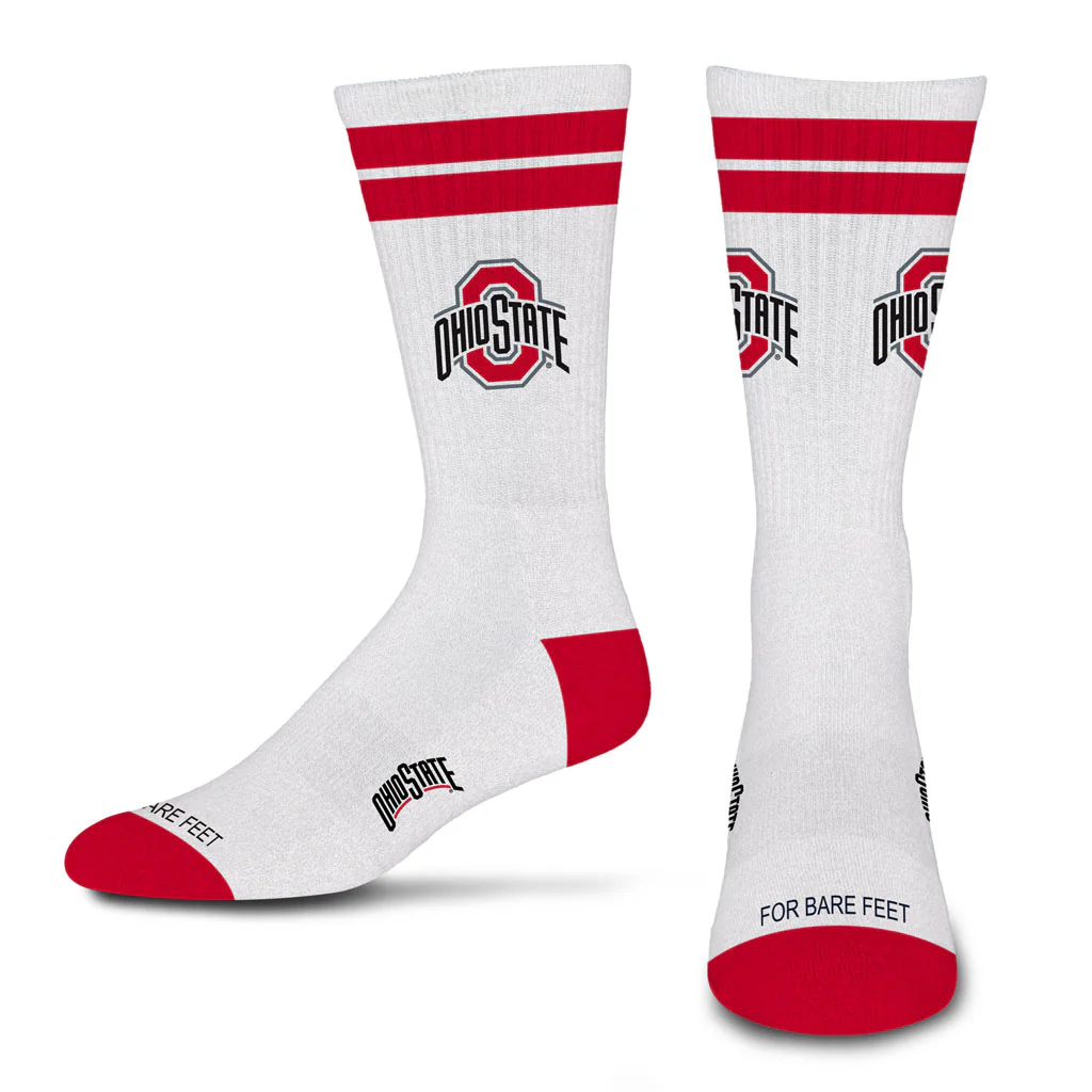 NCAA Ohio State Buckeyes For Bare Feet White Stripes Socks - White