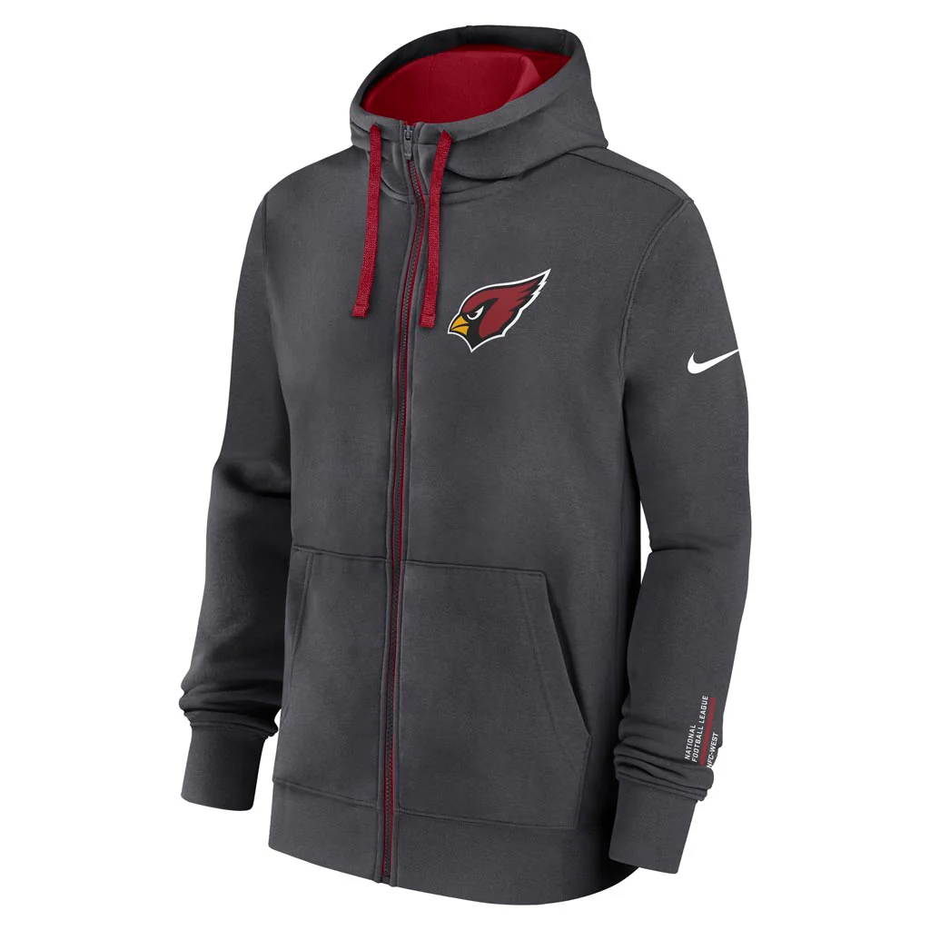 NFL Arizona Cardinals Nike Club Full-Zip Hoodie - Charcoal - Image 2