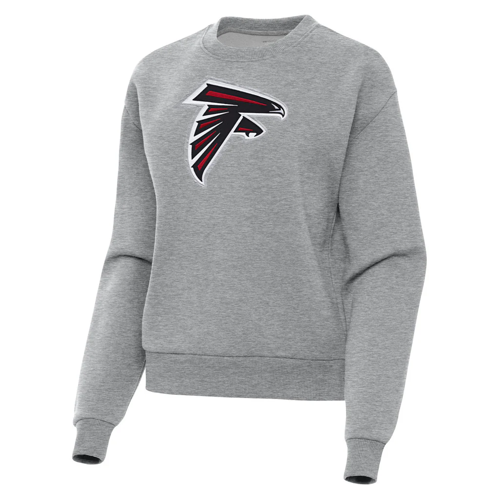 NFL Atlanta Falcons Women's Antigua Full Front Victory Crewneck Sweater - Heather gray
