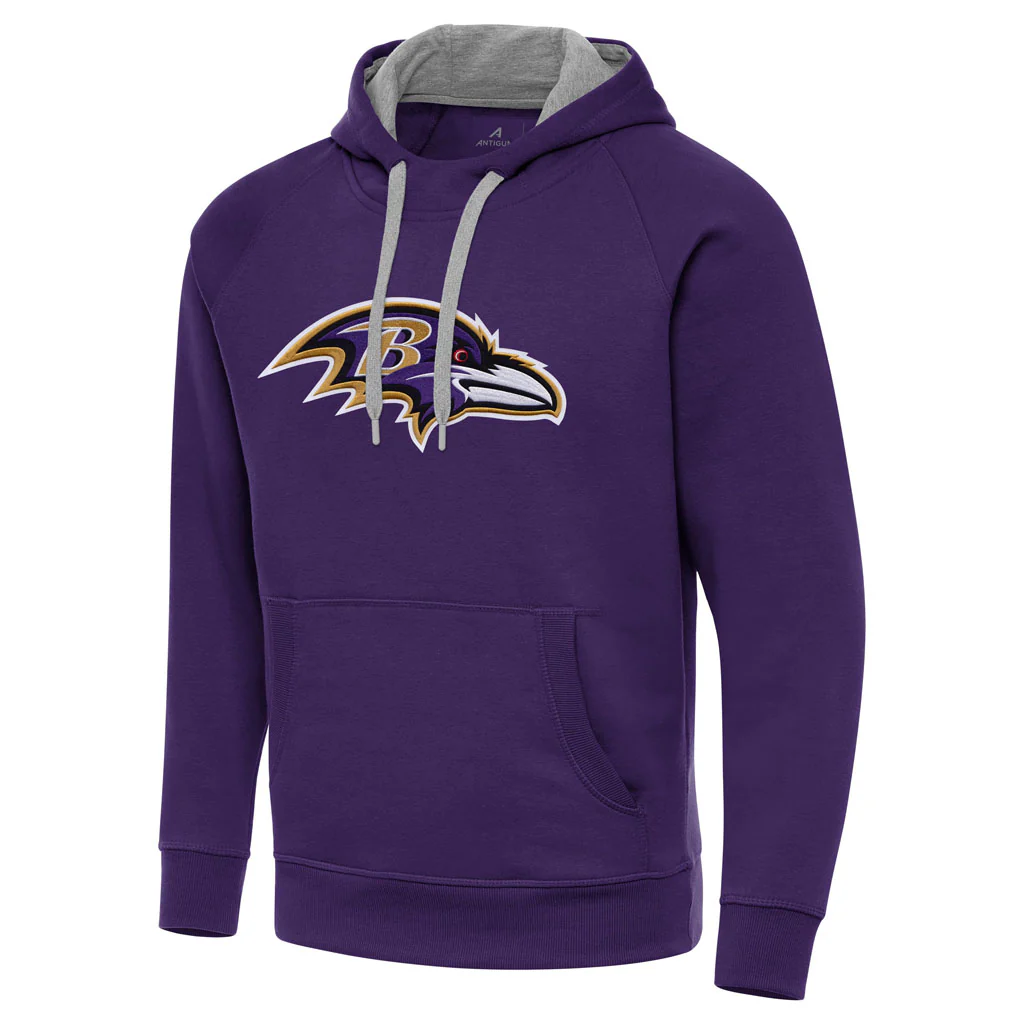 NFL Baltimore Ravens Antigua Full Front Victory Pullover Hoodie - Purple