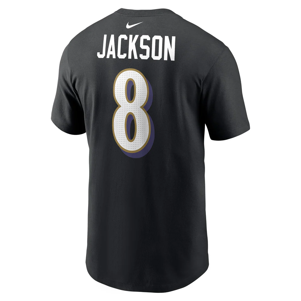 NFL Baltimore Ravens Lamar Jackson Nike Name & Number T-Shirt - Black - Image 3
