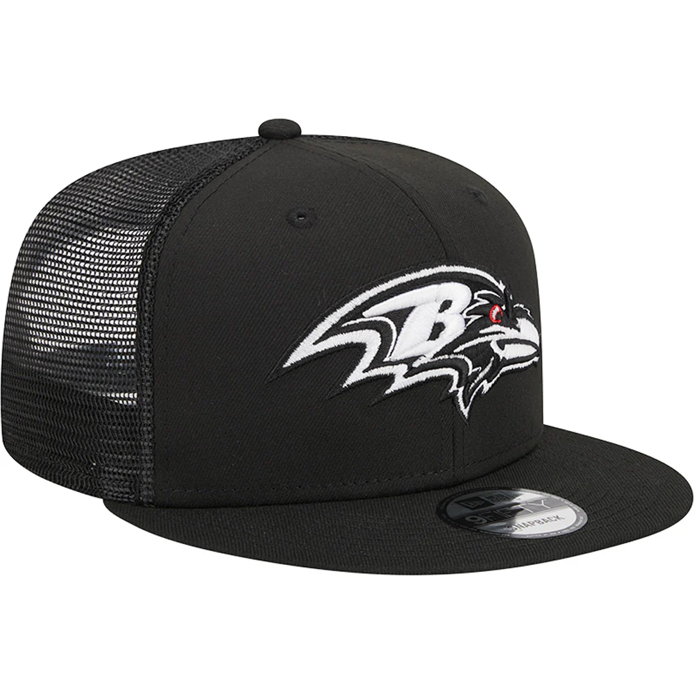 NFL Baltimore Ravens New Era Black & White 9FIFTY Snapback Trucker Hat - Black - Image 2