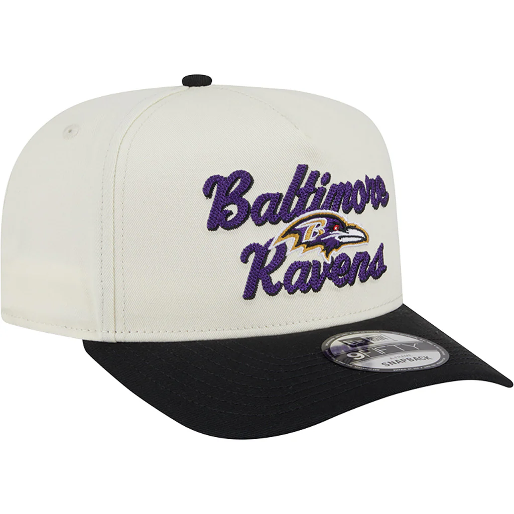 NFL Baltimore Ravens New Era Chainstitch Two-Tone 9FIFTY A-Frame Snapback Hat - Cream - Image 2