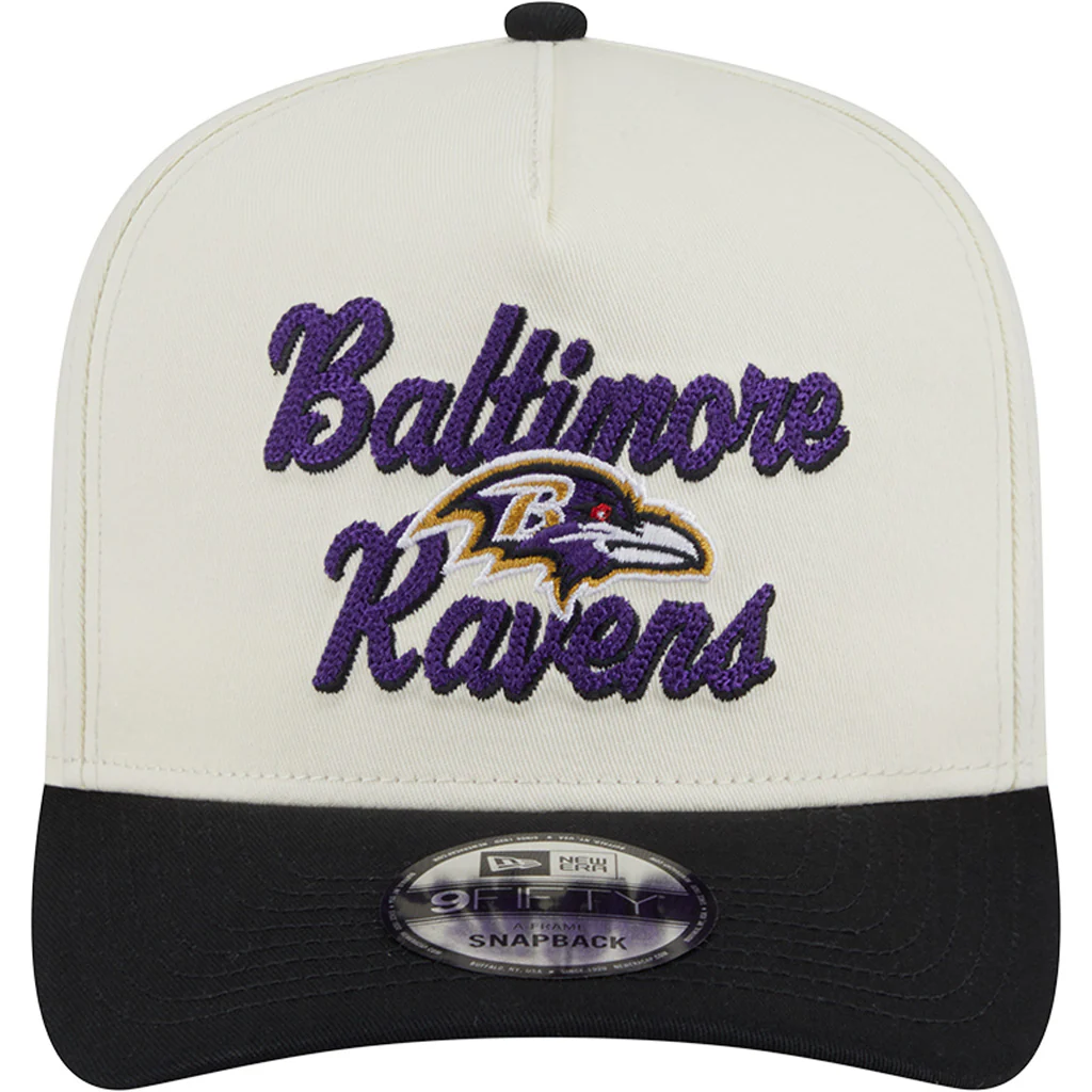 NFL Baltimore Ravens New Era Chainstitch Two-Tone 9FIFTY A-Frame Snapback Hat - Cream - Image 3