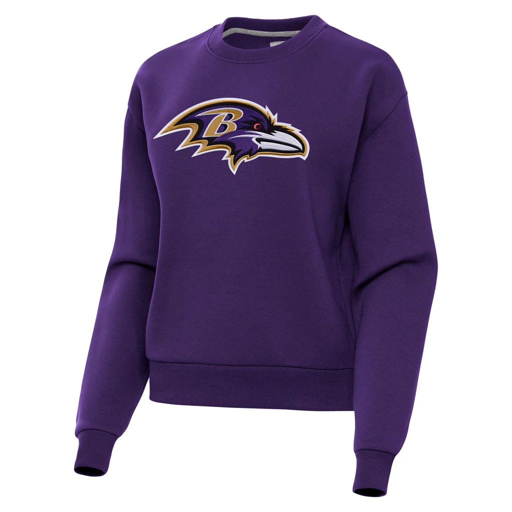 NFL Baltimore Ravens Women's Antigua Full Front Victory Crewneck Sweater - Purple