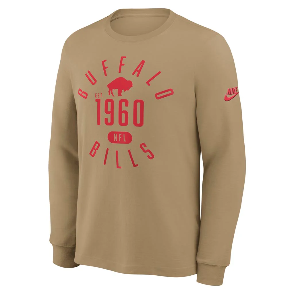 NFL Buffalo Bills Nike Rewind Slub Long Sleeve T-Shirt - Tan - Image 2