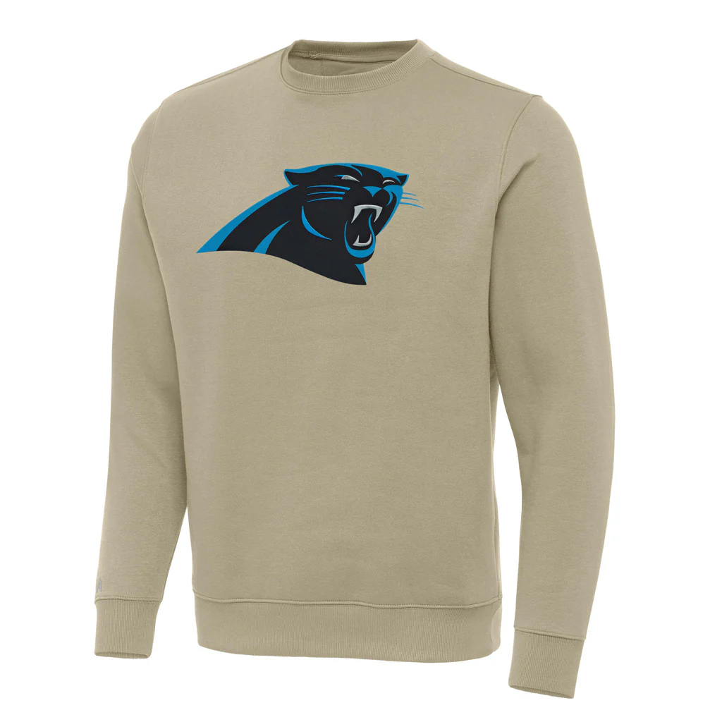 NFL Carolina Panthers Antigua Full Front Victory Crewneck Sweater - Khaki