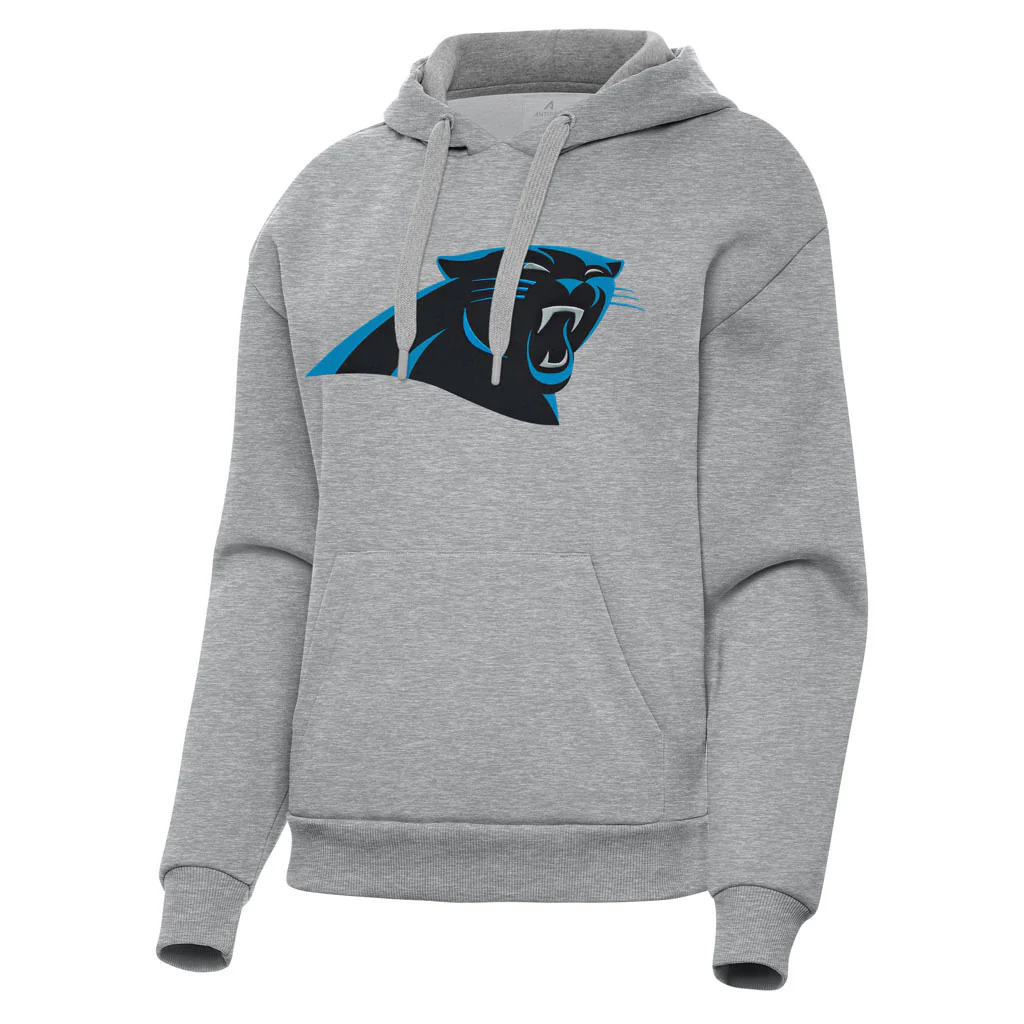 NFL Carolina Panthers Women's Antigua Full Front Victory Pullover Hoodie - Heather gray