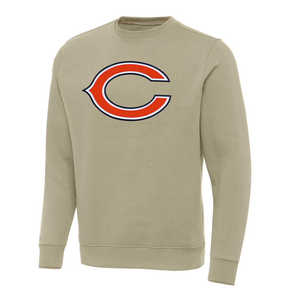 NFL Chicago Bears Antigua Full Front Victory Crewneck Sweater - Khaki