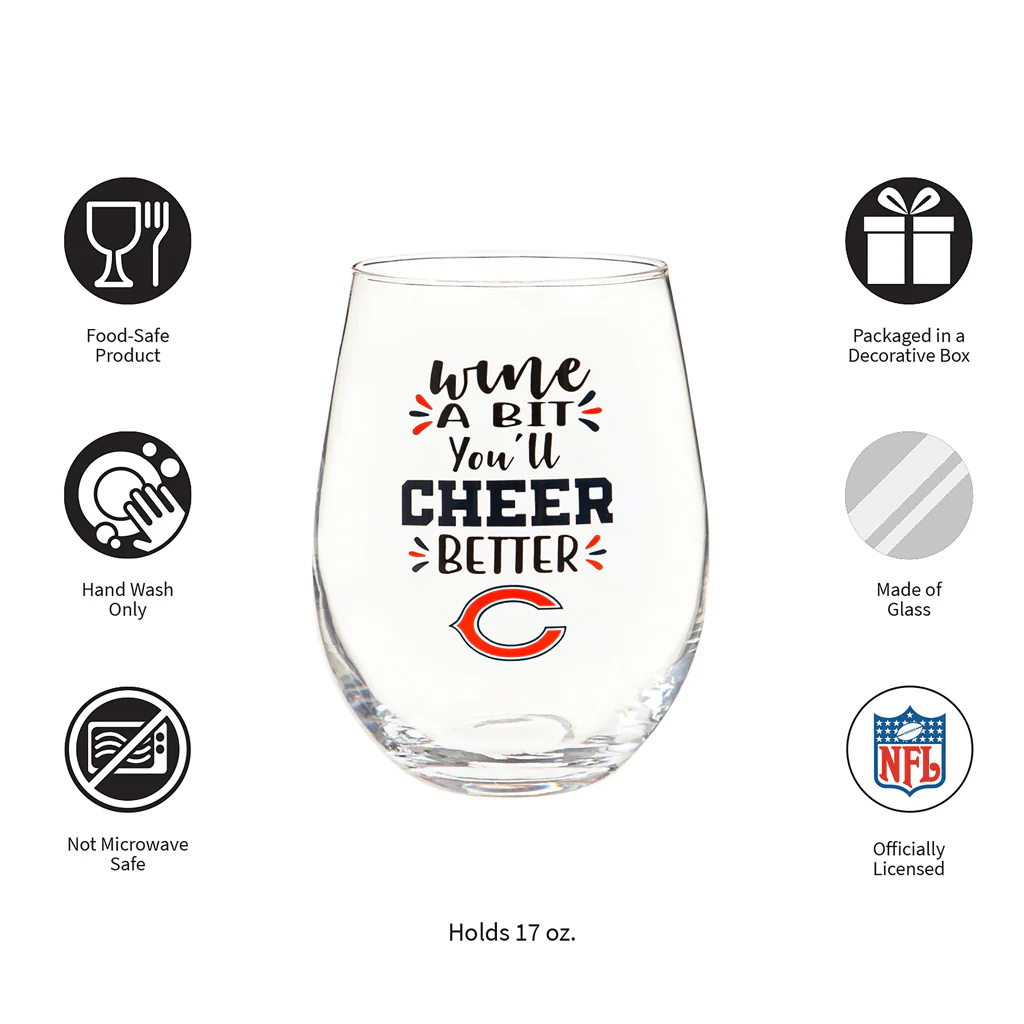 NFL Chicago Bears Evergreen 17oz Boxed Stemless Wine Glass - Image 2