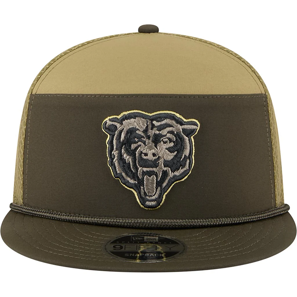 NFL Chicago Bears New Era 2025 Salute to Service 9FIFTY Split Panel Snapback Hat - Green - Image 3
