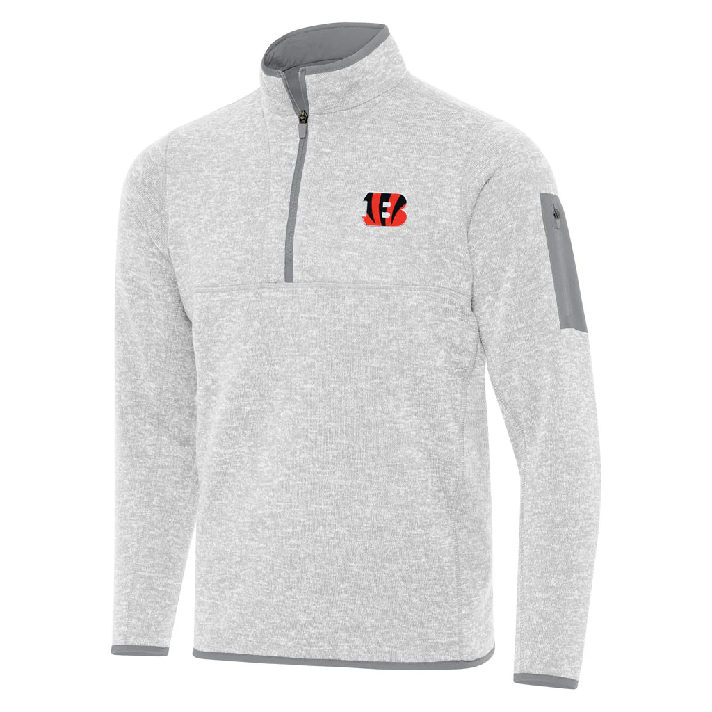 NFL Cincinnati Bengals Antigua Fortune 1/4 Zip Pullover Jacket - Light gray