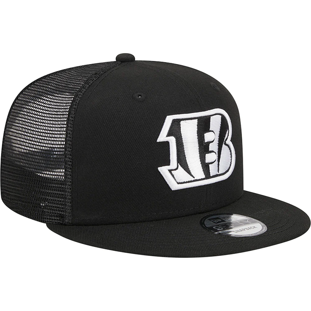 NFL Cincinnati Bengals New Era Black & White Trucker 9FIFTY Snapback Hat - Black - Image 2