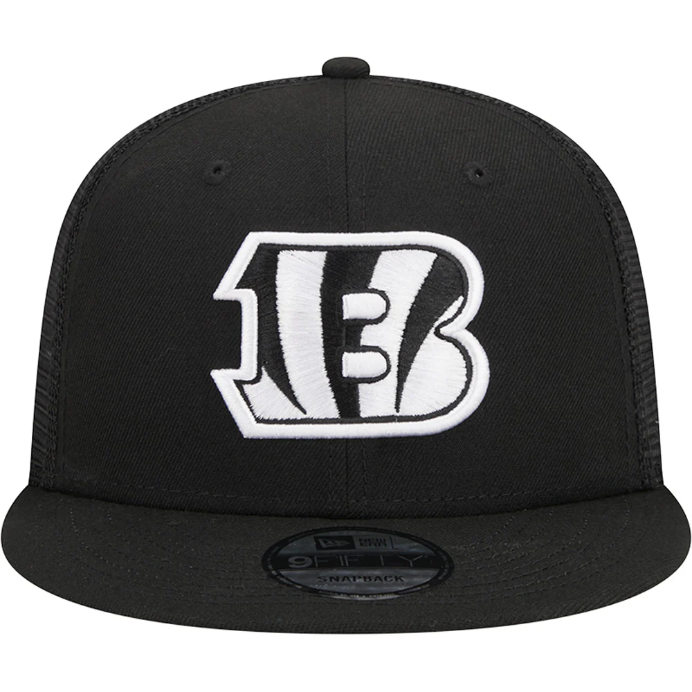NFL Cincinnati Bengals New Era Black & White Trucker 9FIFTY Snapback Hat - Black - Image 3