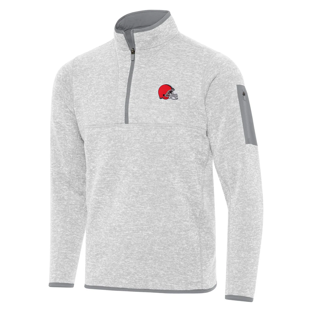 NFL Cleveland Browns Antigua Fortune 1/4 Zip Pullover Jacket - Light gray