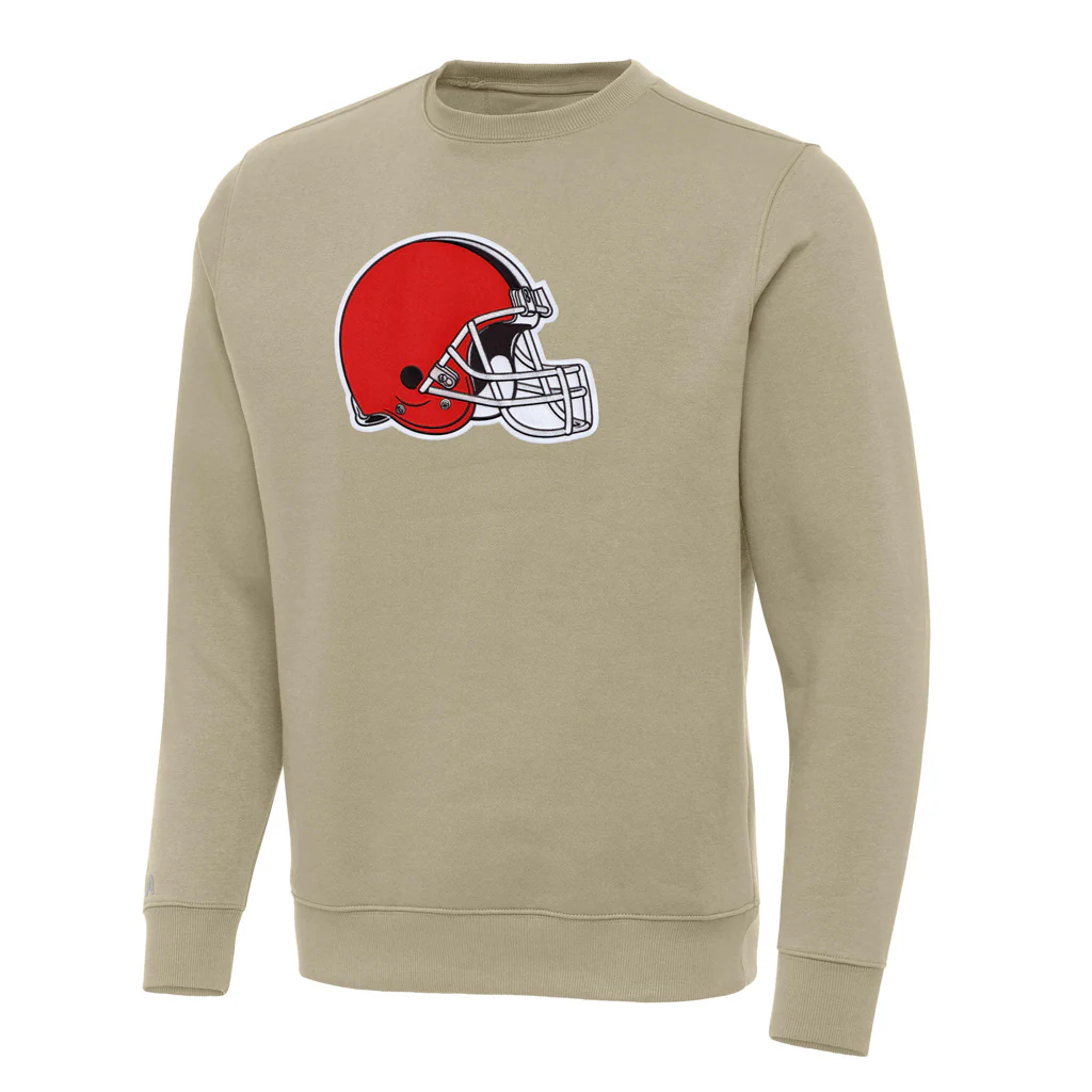 NFL Cleveland Browns Antigua Full Front Victory Crewneck Sweater - Khaki