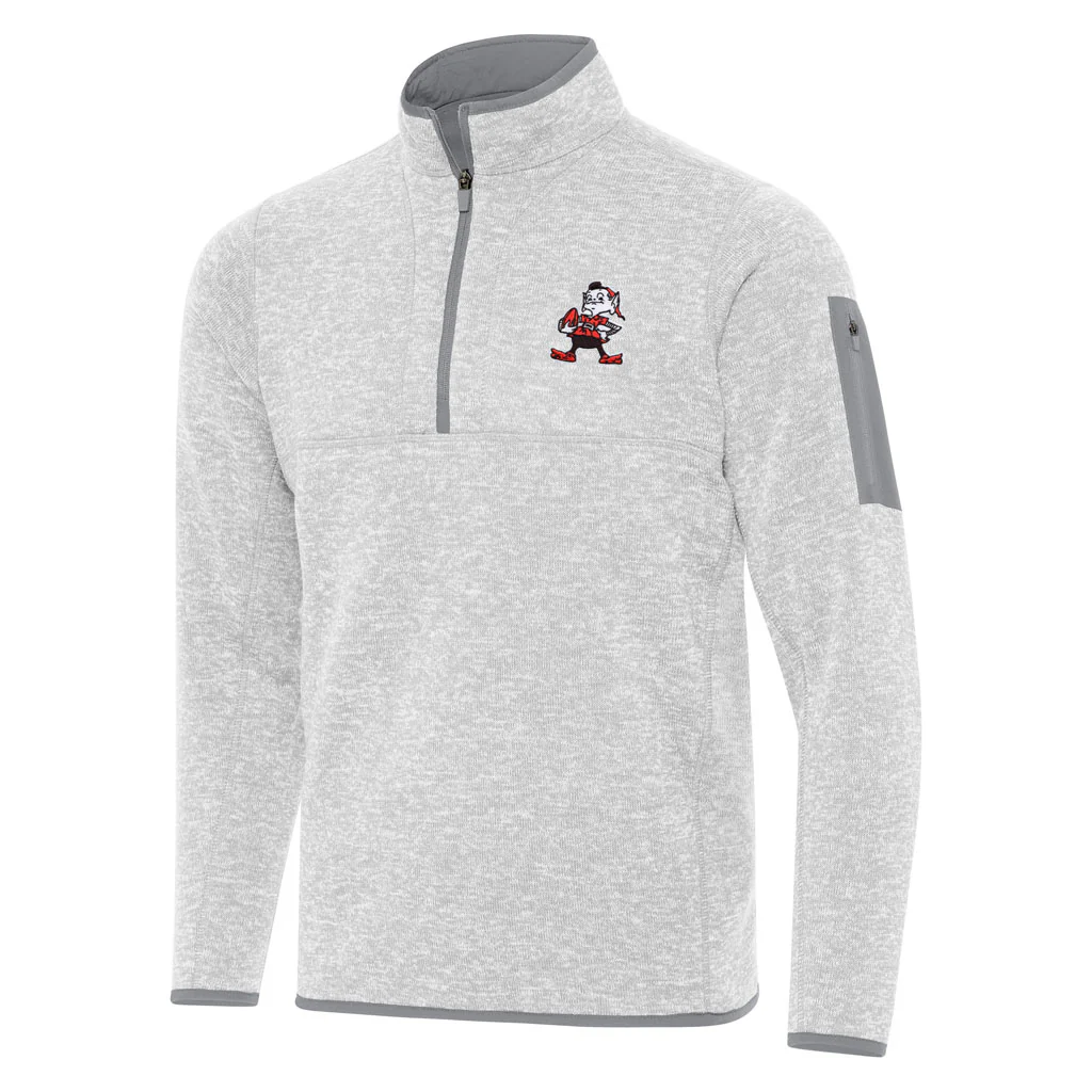 NFL Cleveland Browns Antigua Throwback Fortune 1/4 Zip Pullover Jacket - Light gray