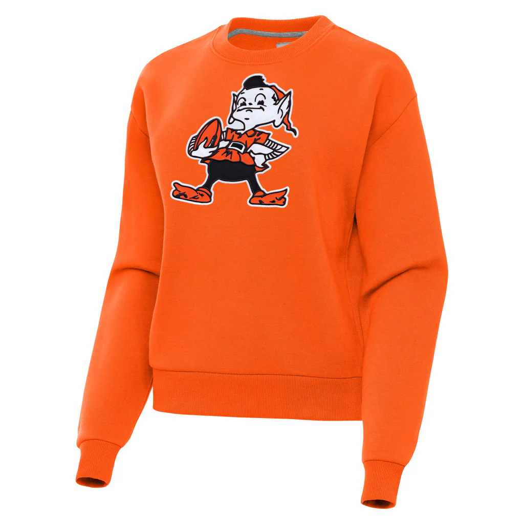 NFL Cleveland Browns Women's Antigua Full Front Throwback Victory Crewneck Sweater - Orange
