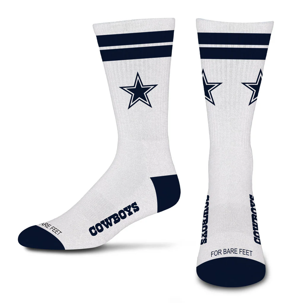 NFL Dallas Cowboys For Bare Feet White Stripes Socks - White