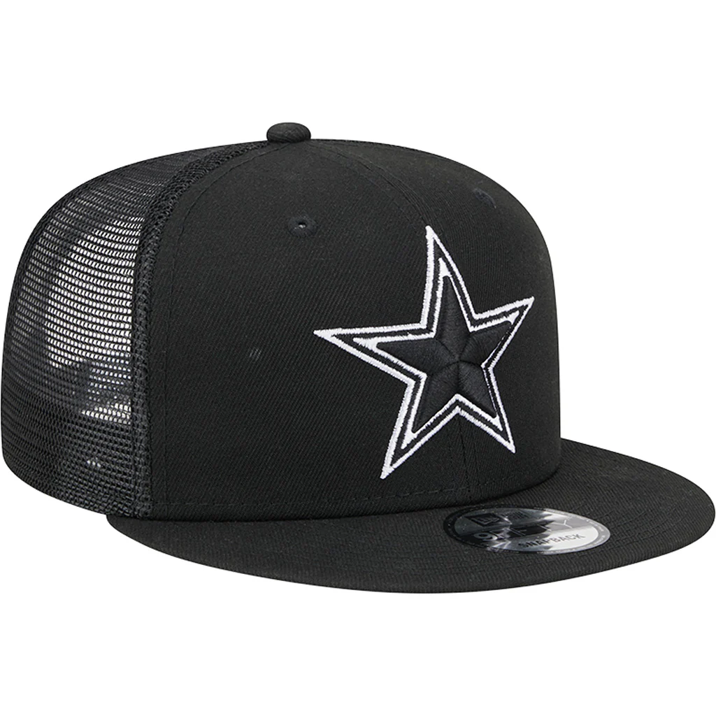 NFL Dallas Cowboys New Era Black & White Trucker 9FIFTY Snapback Hat - Black - Image 2