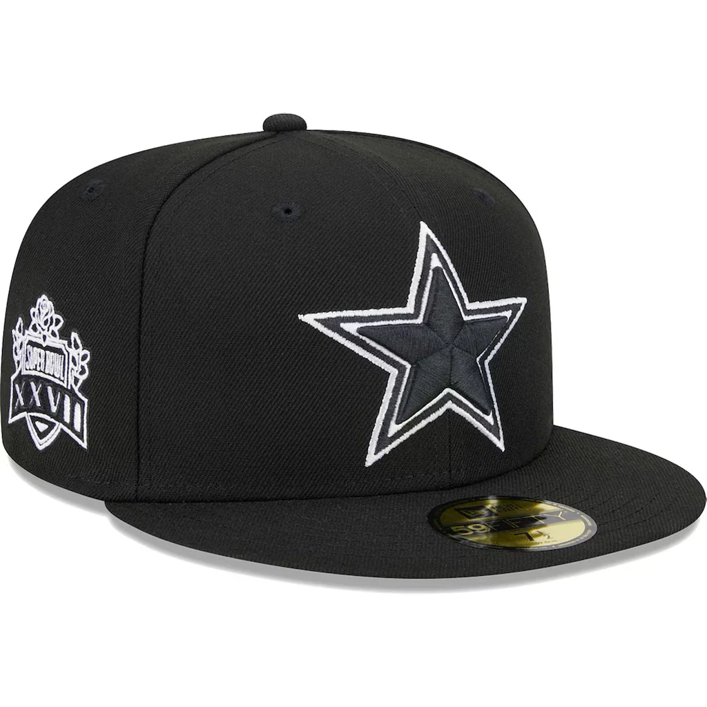 NFL Dallas Cowboys New Era Side Patch Black & White 59FIFTY Fitted Hat - Black - Image 2