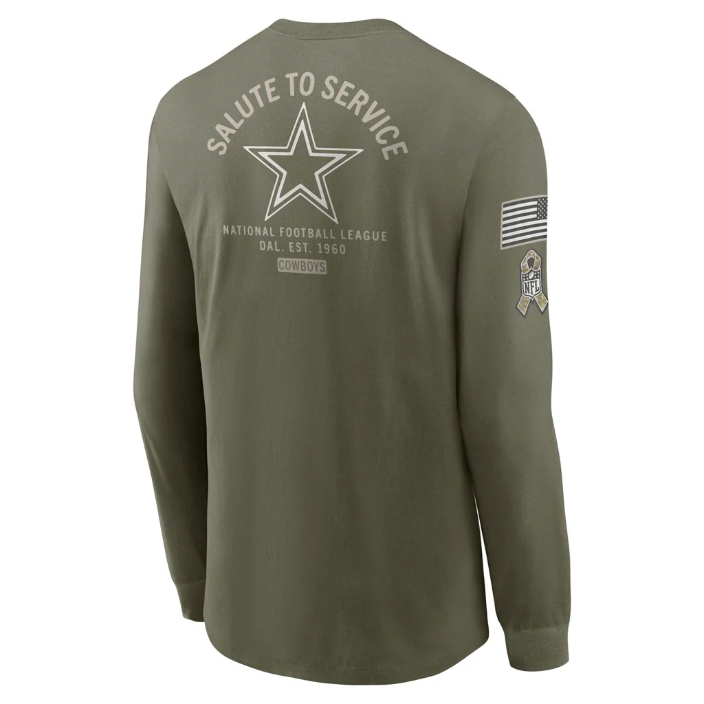 NFL Dallas Cowboys Nike 2025 Salute to Service Long Sleeve T-Shirt - Green - Image 3