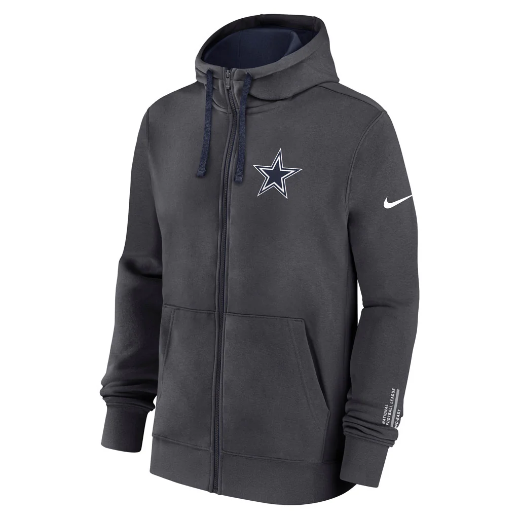 NFL Dallas Cowboys Nike Club Full-Zip Hoodie - Graphite - Image 2