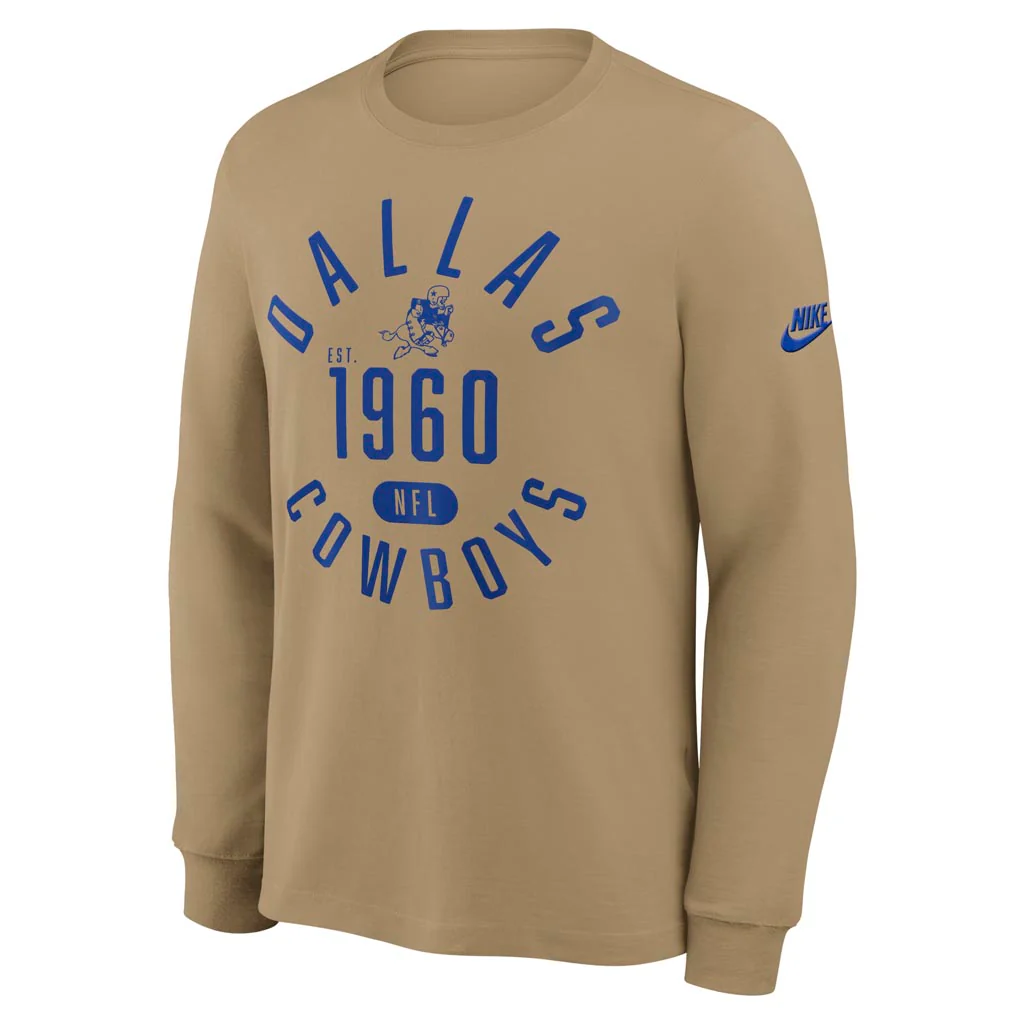 NFL Dallas Cowboys Nike Rewind Slub Long Sleeve T-Shirt - Tan - Image 2