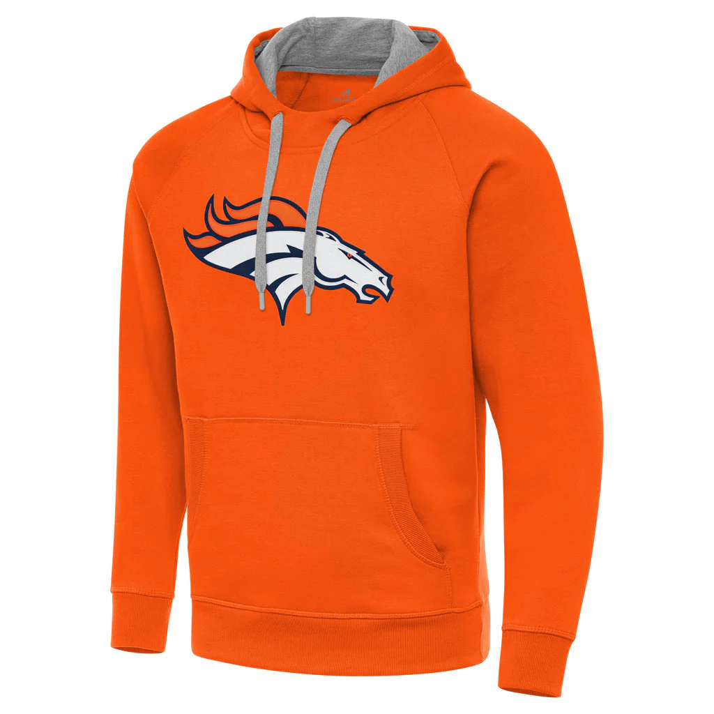 NFL Denver Broncos Antigua Full Front Victory Pullover Hoodie - Orange - Image 2