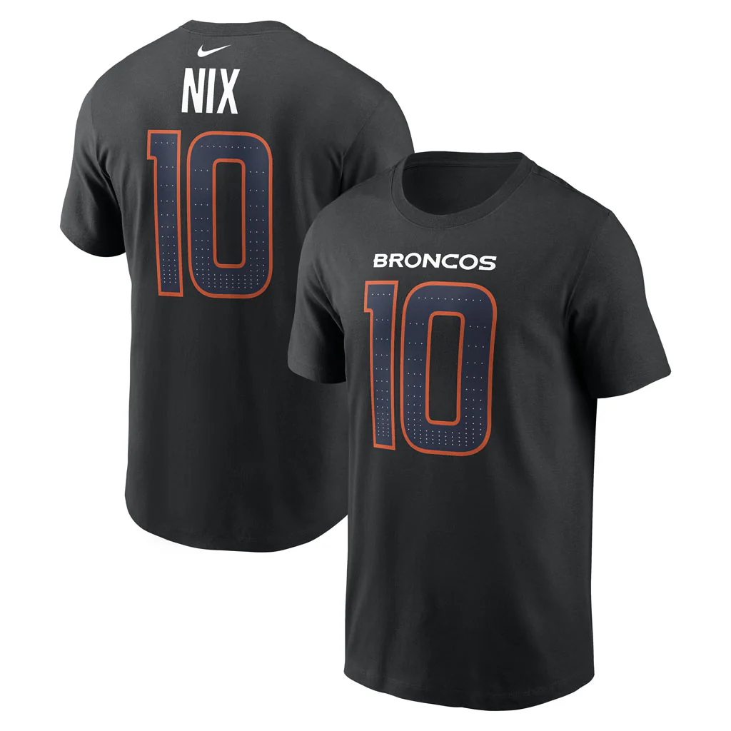 NFL Denver Broncos Bo Nix Nike Name & Number T-Shirt - Black