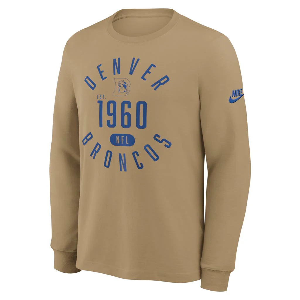 NFL Denver Broncos Nike Rewind Slub Long Sleeve T-Shirt - Tan - Image 2