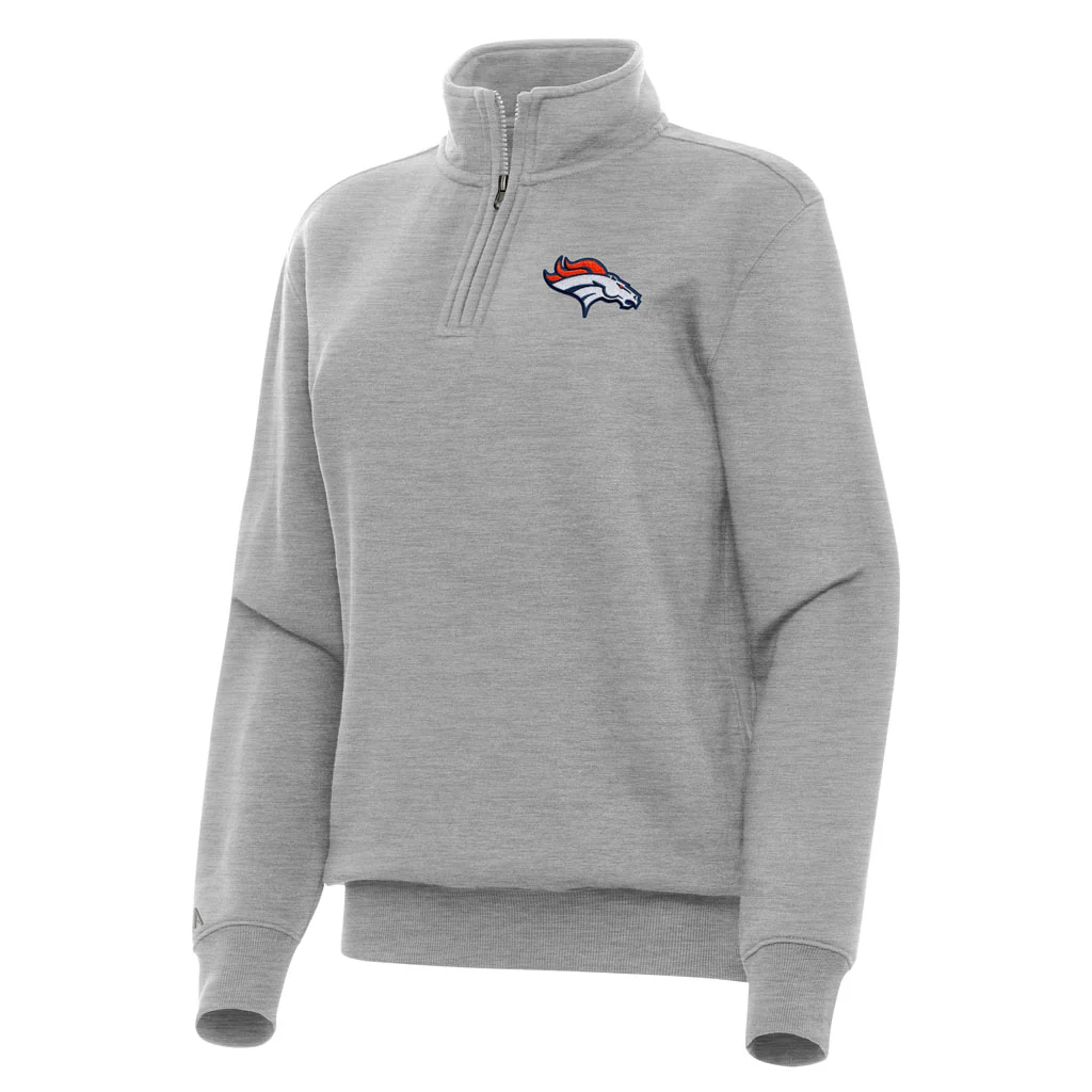 NFL Denver Broncos Women's Antigua Victory 1/4 Zip Pullover Jacket - Heather gray