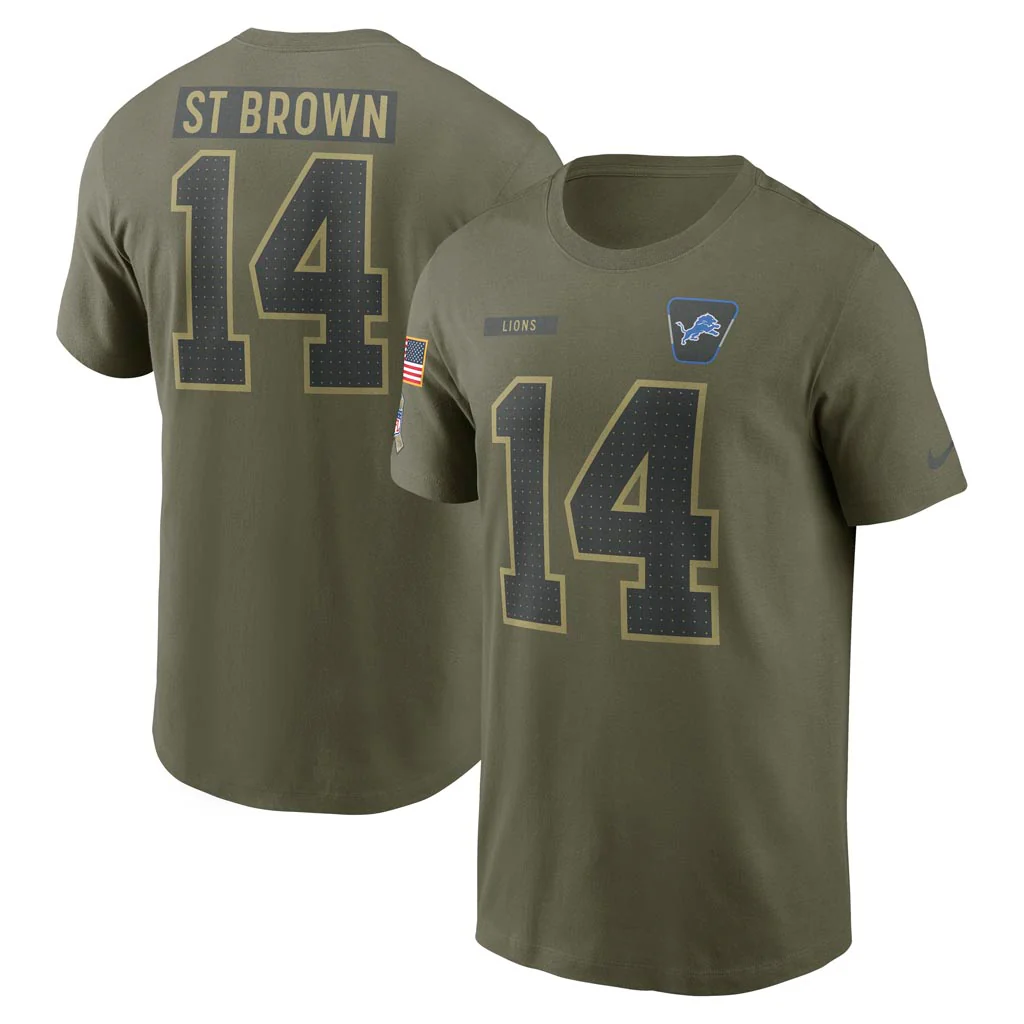 NFL Detroit Lions Amon-Ra St. Brown Nike 2025 Salute to Service Name & Number T-Shirt - Green