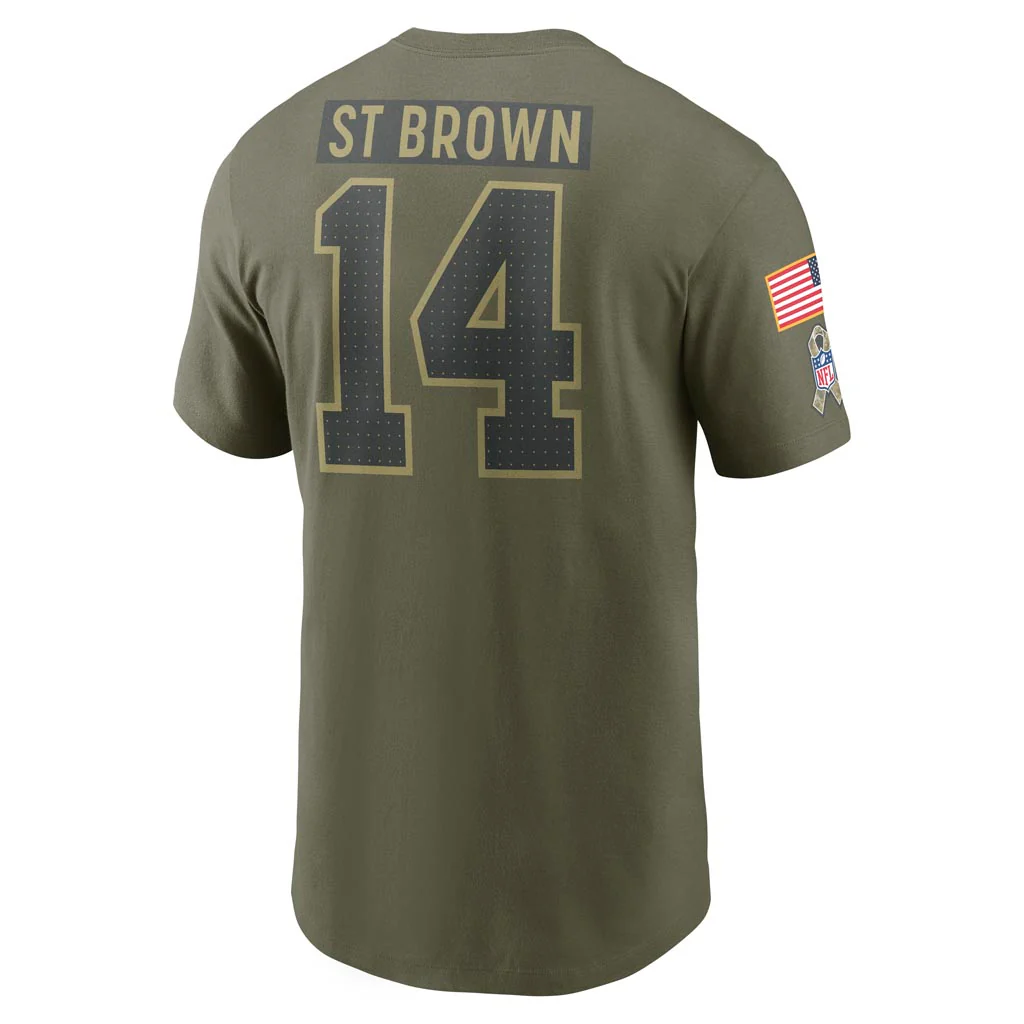 NFL Detroit Lions Amon-Ra St. Brown Nike 2025 Salute to Service Name & Number T-Shirt - Green - Image 3