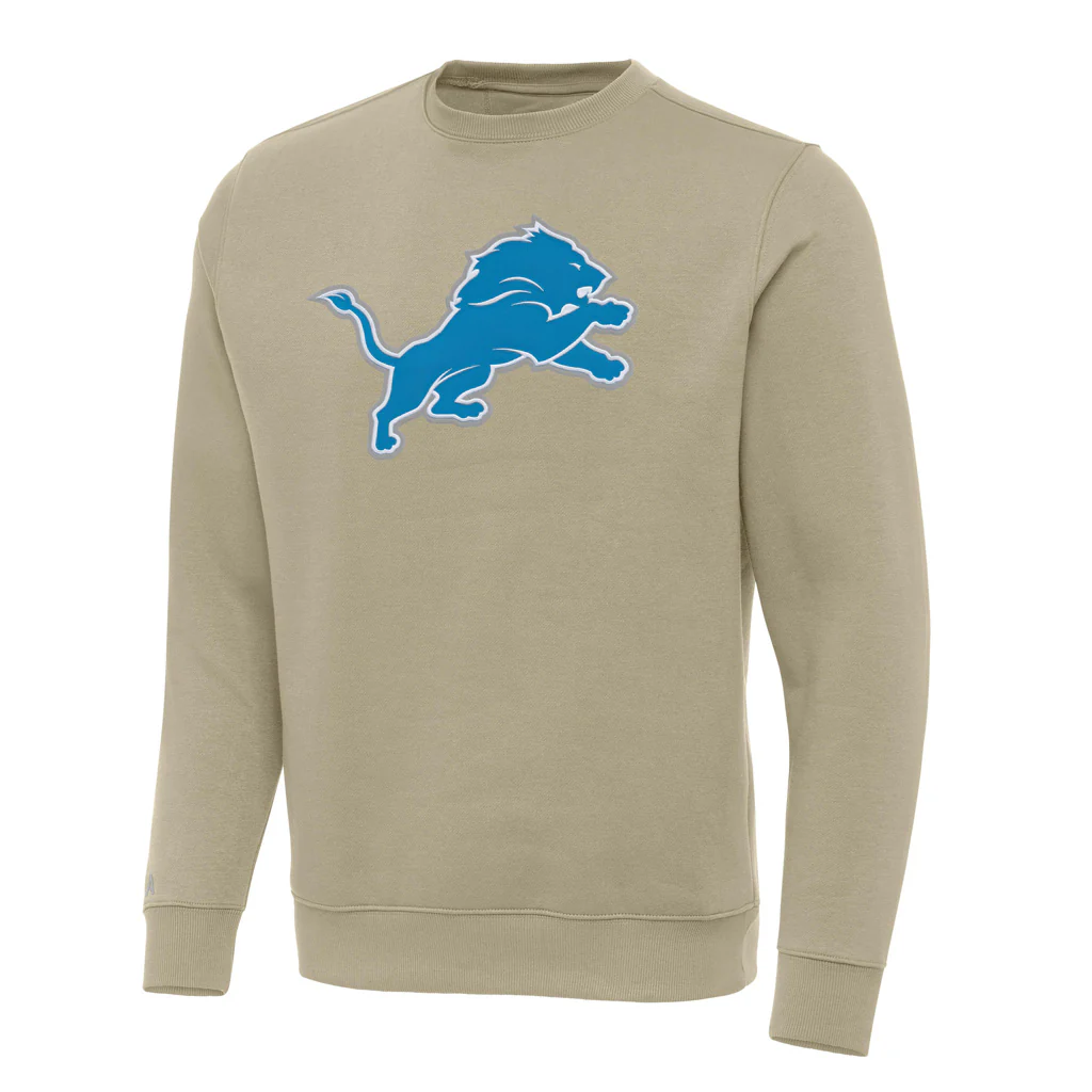 NFL Detroit Lions Antigua Full Front Victory Crewneck Sweater - Khaki