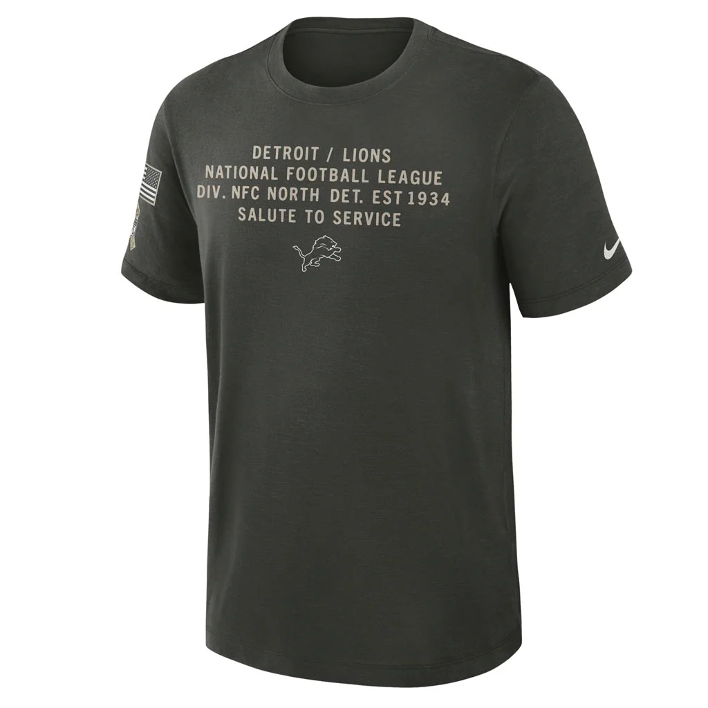 NFL Detroit Lions Nike 2025 Salute to Service Slub T-Shirt - Green - Image 2