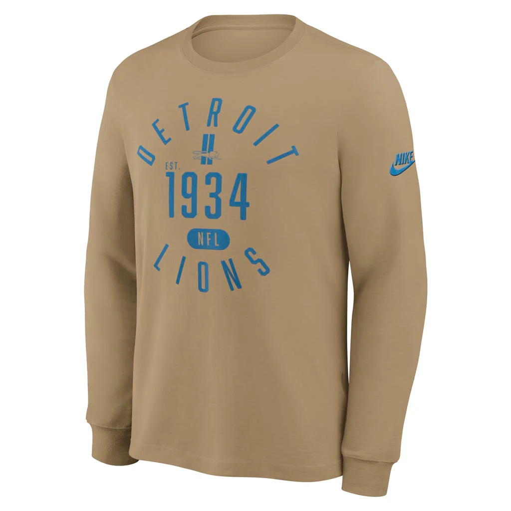 NFL Detroit Lions Nike Rewind Slub Long Sleeve T-Shirt - Tan - Image 2