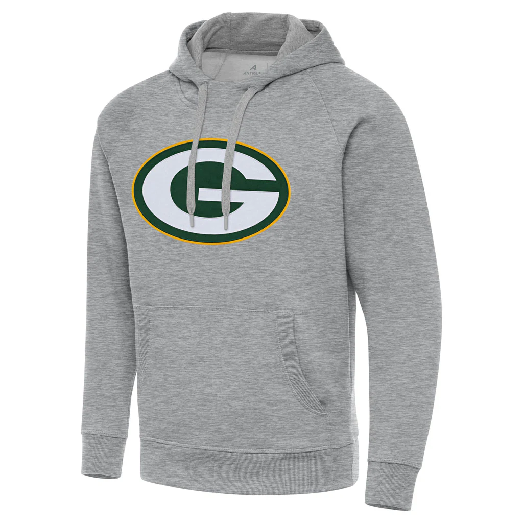 NFL Green Bay Packers Antigua Full Front Victory Pullover Hoodie - Heather gray