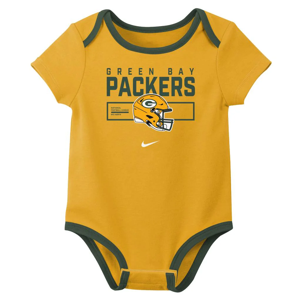 NFL Green Bay Packers Infant Nike 2025 Creeper 3-Piece Onesie Set - Green - Image 3