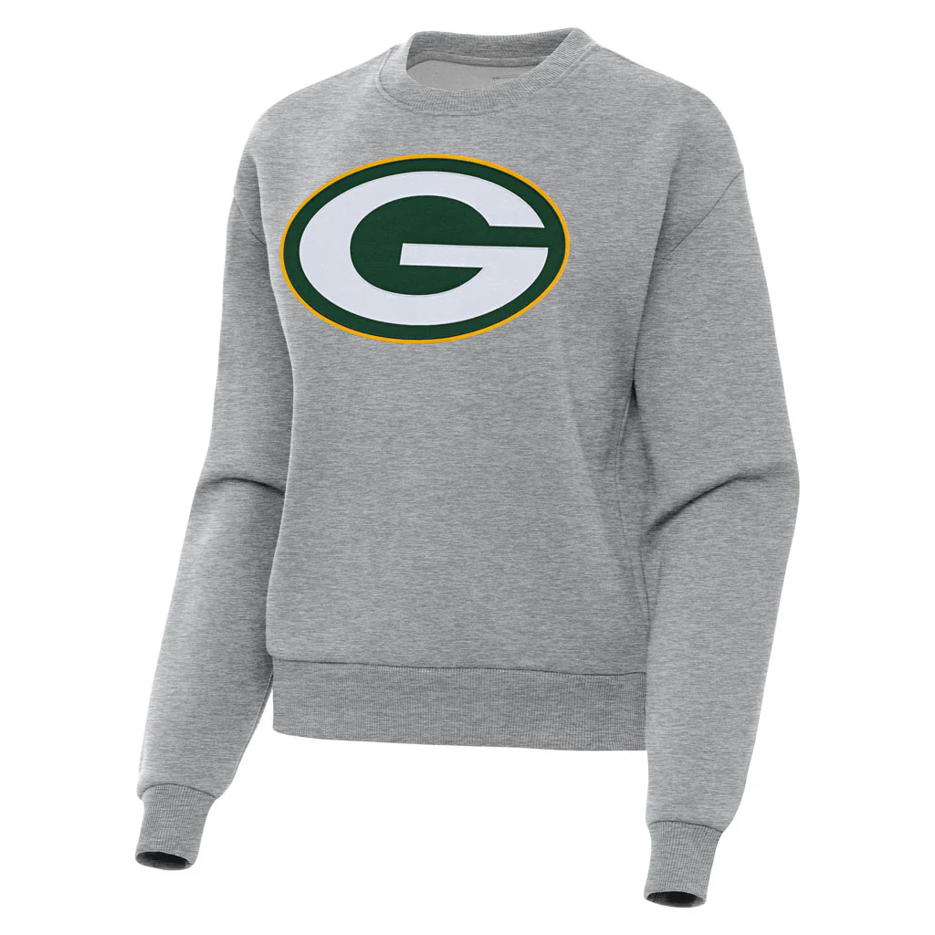 NFL Green Bay Packers Women's Antigua Full Front Victory Crewneck Sweater - Heather gray
