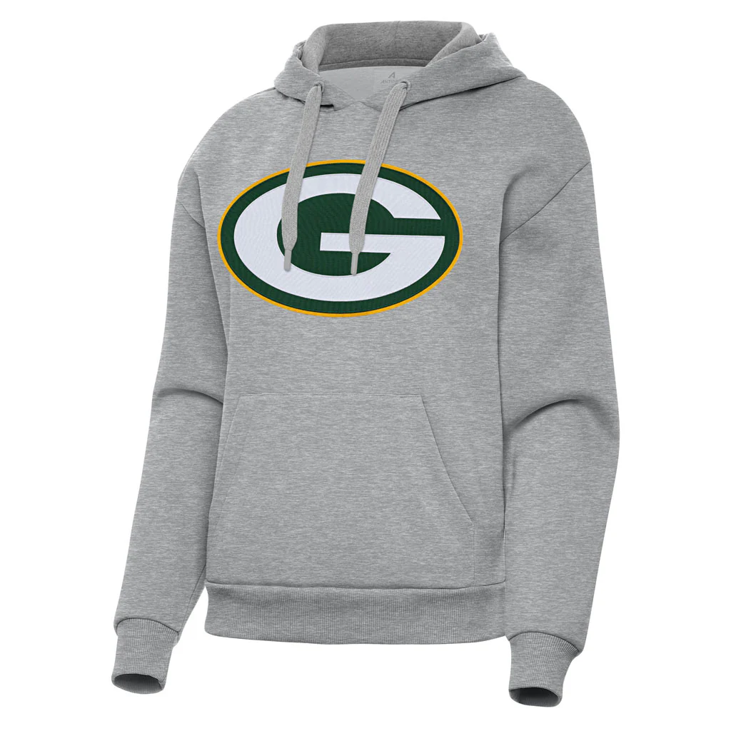 NFL Green Bay Packers Women's Antigua Full Front Victory Pullover Hoodie - Heather gray