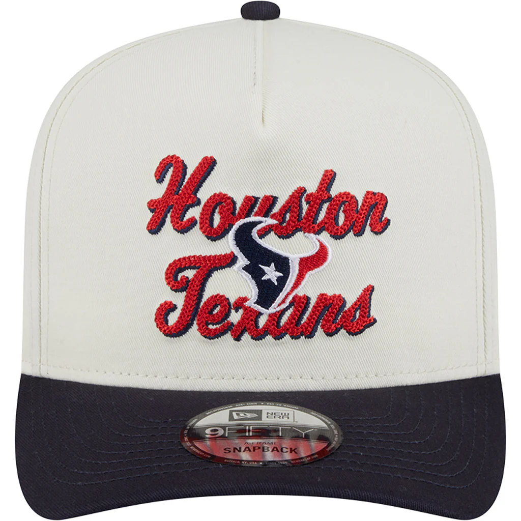 NFL Houston Texans New Era Chainstitch Two-Tone 9FIFTY A-Frame Snapback Hat - Cream - Image 3